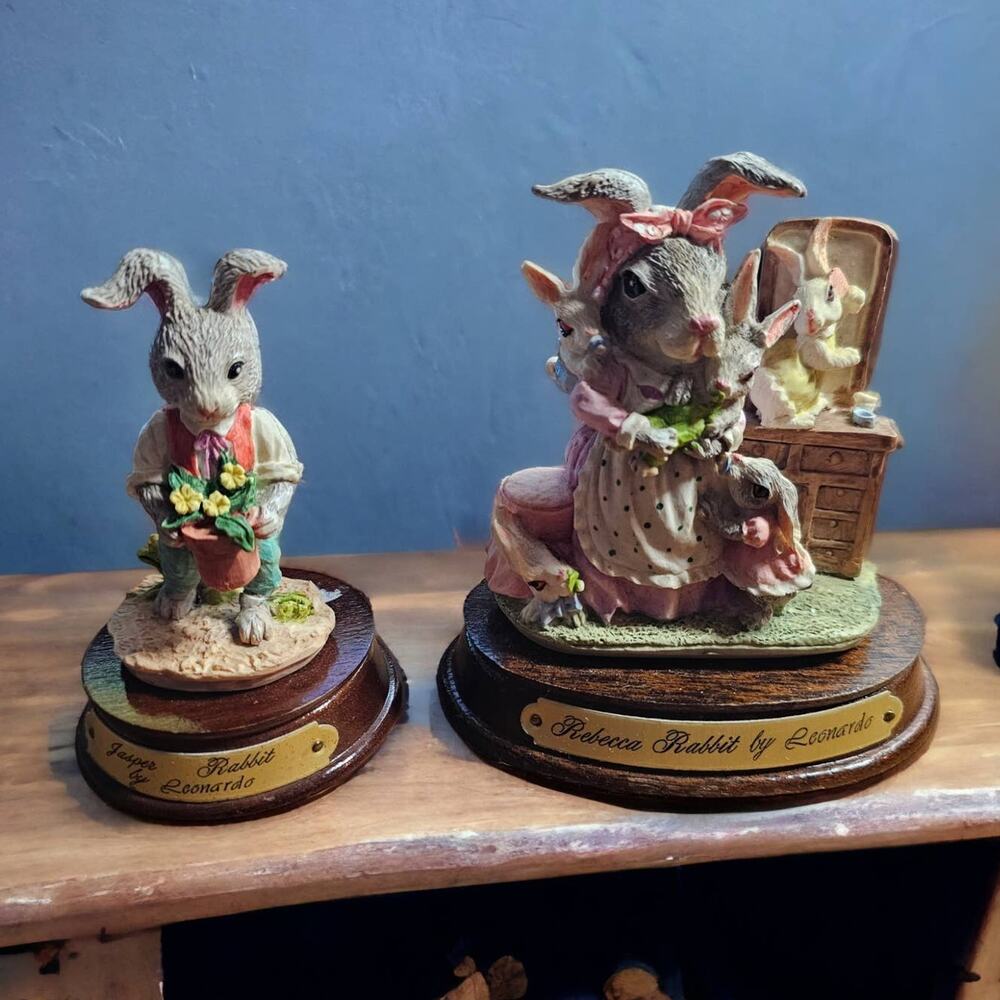 Lot of 2 - Rebecca & Jasper Rabbit by Leonardo Little Nook Village Heritage MInt